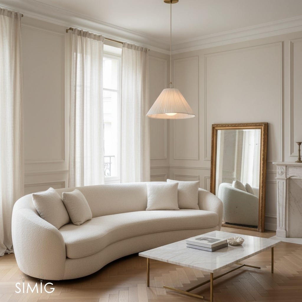 Blossine Brass Pendant - Scalloped Linen Shade for Living Room T442