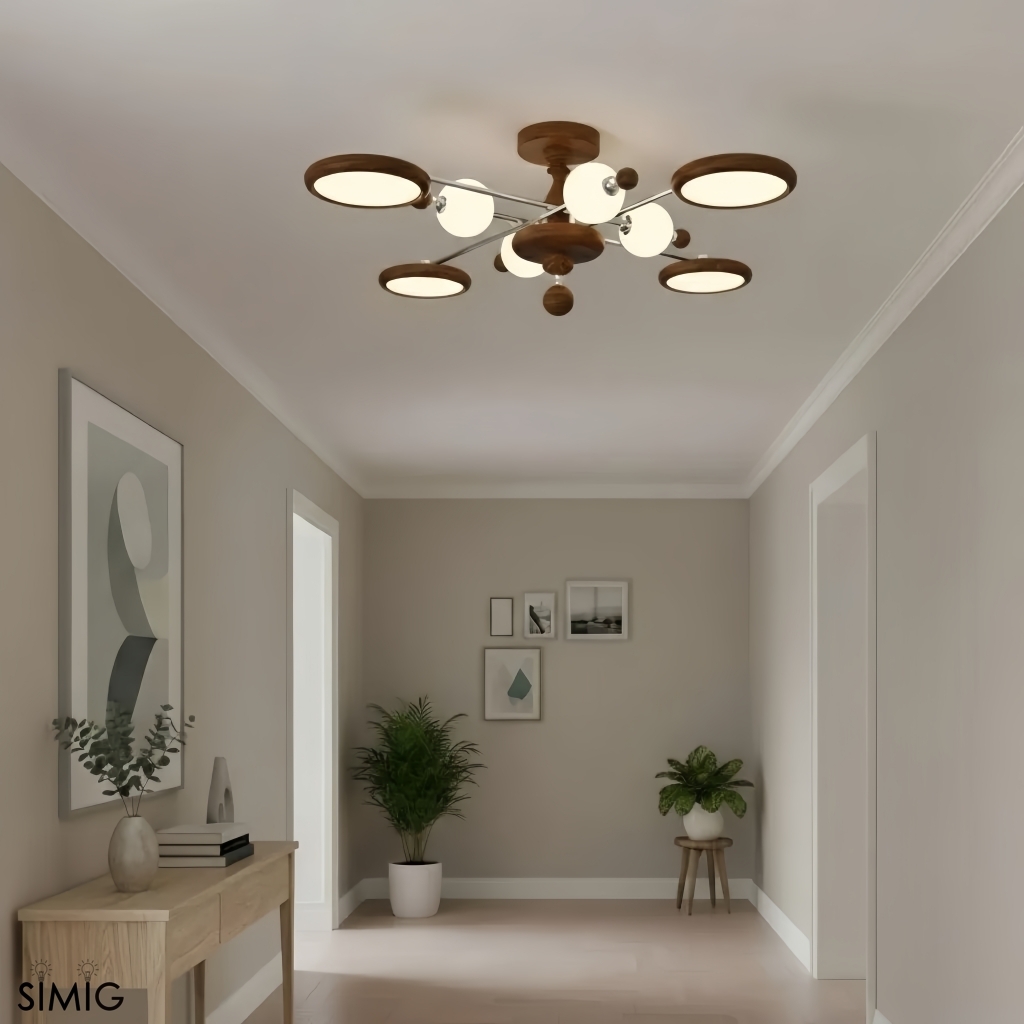 Elegant Walnut Branch Ceiling Lamp - Retro LED Light for Living Room S389