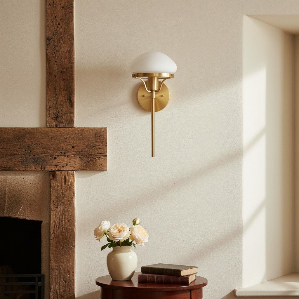 Ornato Luxe Modern Art Deco Wall Light - Opal Glass Globe Sconce - Brass or Black T350