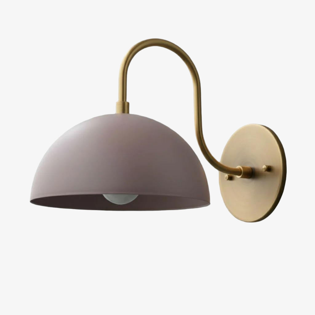 Curva Metal  Industrial Wall Sconce - Curved Brass Arm - Hammered Dome Light Fixture T408
