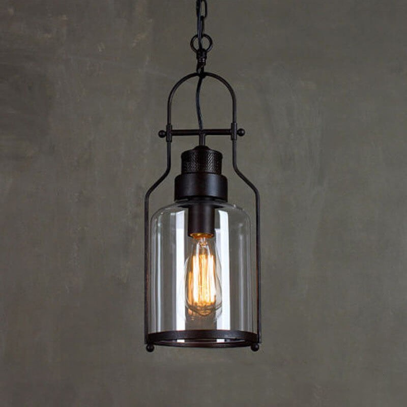 Industrial Vintage Iron Glass Jar 1-Light Pendant Light G30