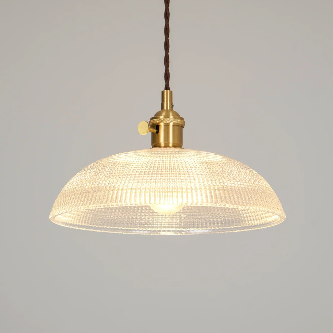 Modern Spiral Pendant Light – Textured Ribbed Glass Shade S225