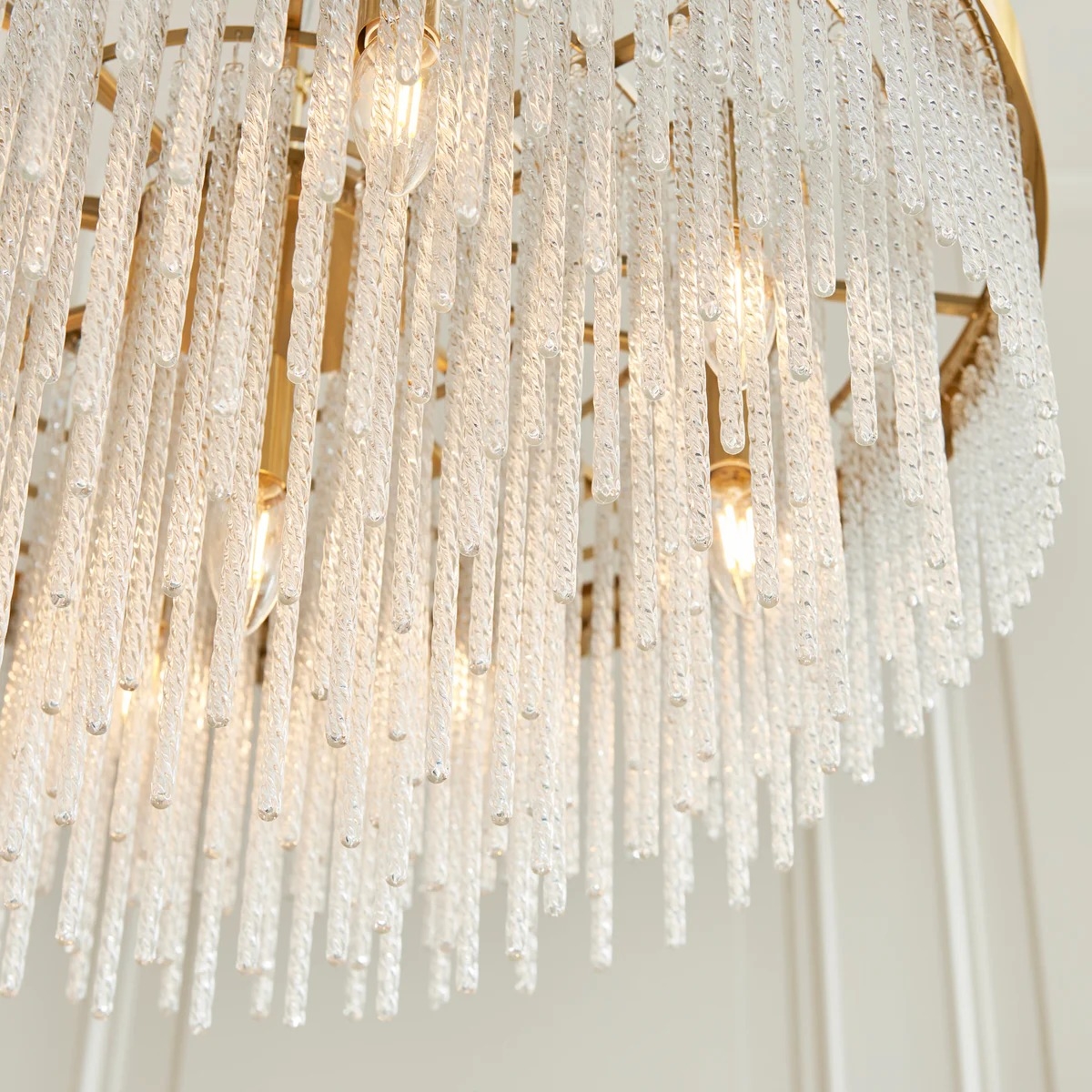 Cavara Multi-Tier Glass Rod Chandelie - Tiered Brass Pendant for Dining and Entry T883