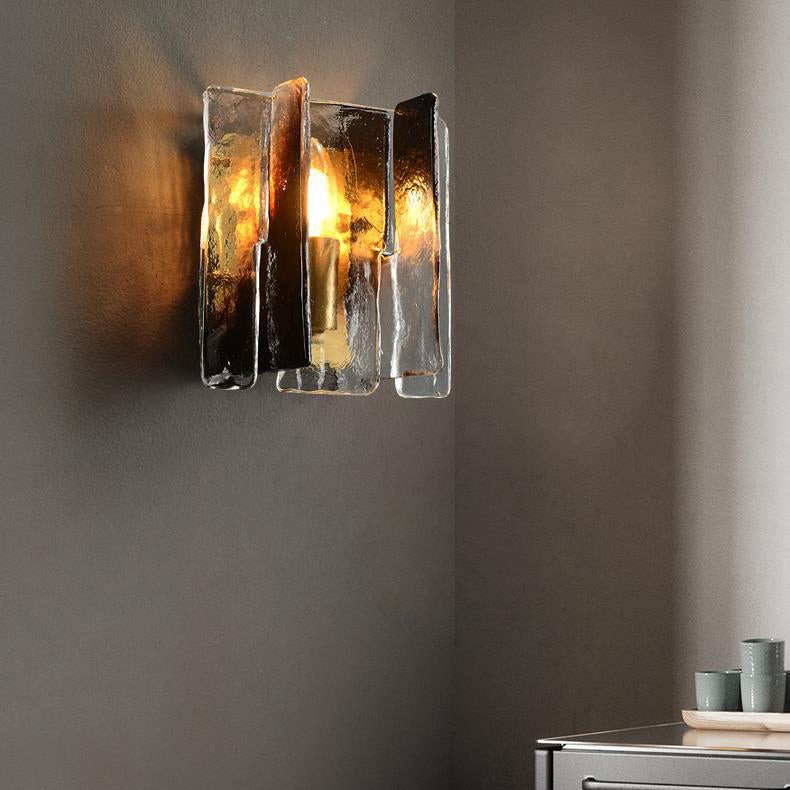 Modern Luxury Rectangle Copper Glass 1-Light Wall Sconce Lamp For Living Room T172