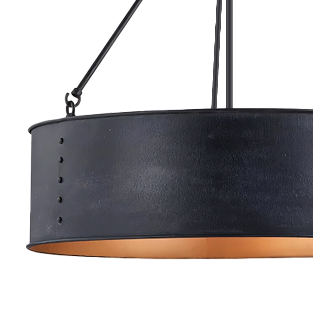 Dravik Contemporary Industrial Drum Pendant — Black Metal Pendant for Living or Dining Room U06