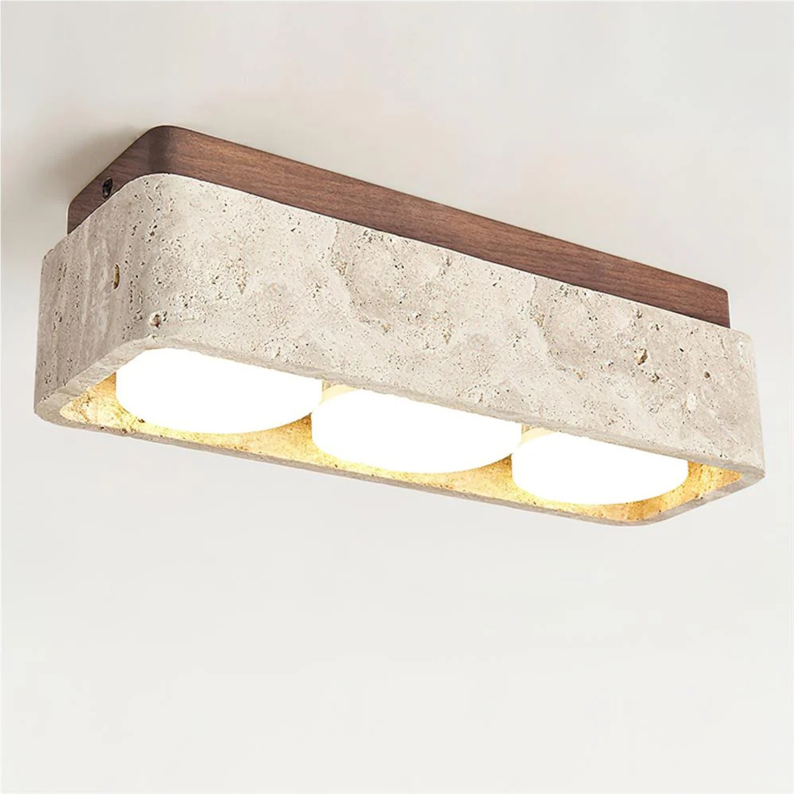Natural Cube Design Travertine Ceiling Light With Wood Base S297