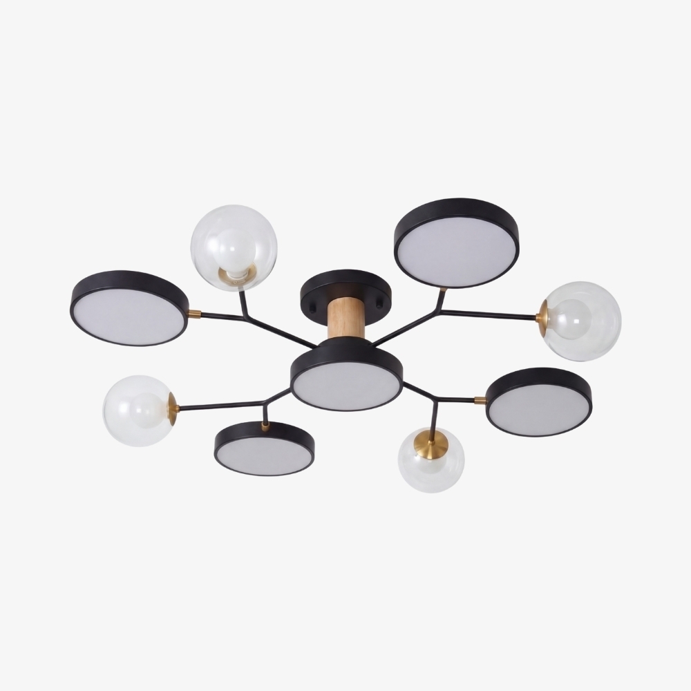 Modern Round LED Ceiling Lamp - Branch Design with Wood Accents for Bedroom S384