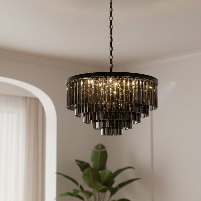 Aurevon Crystal Prism Metal Frame Modern Ceiling Chandelier for Home and Hotel T494