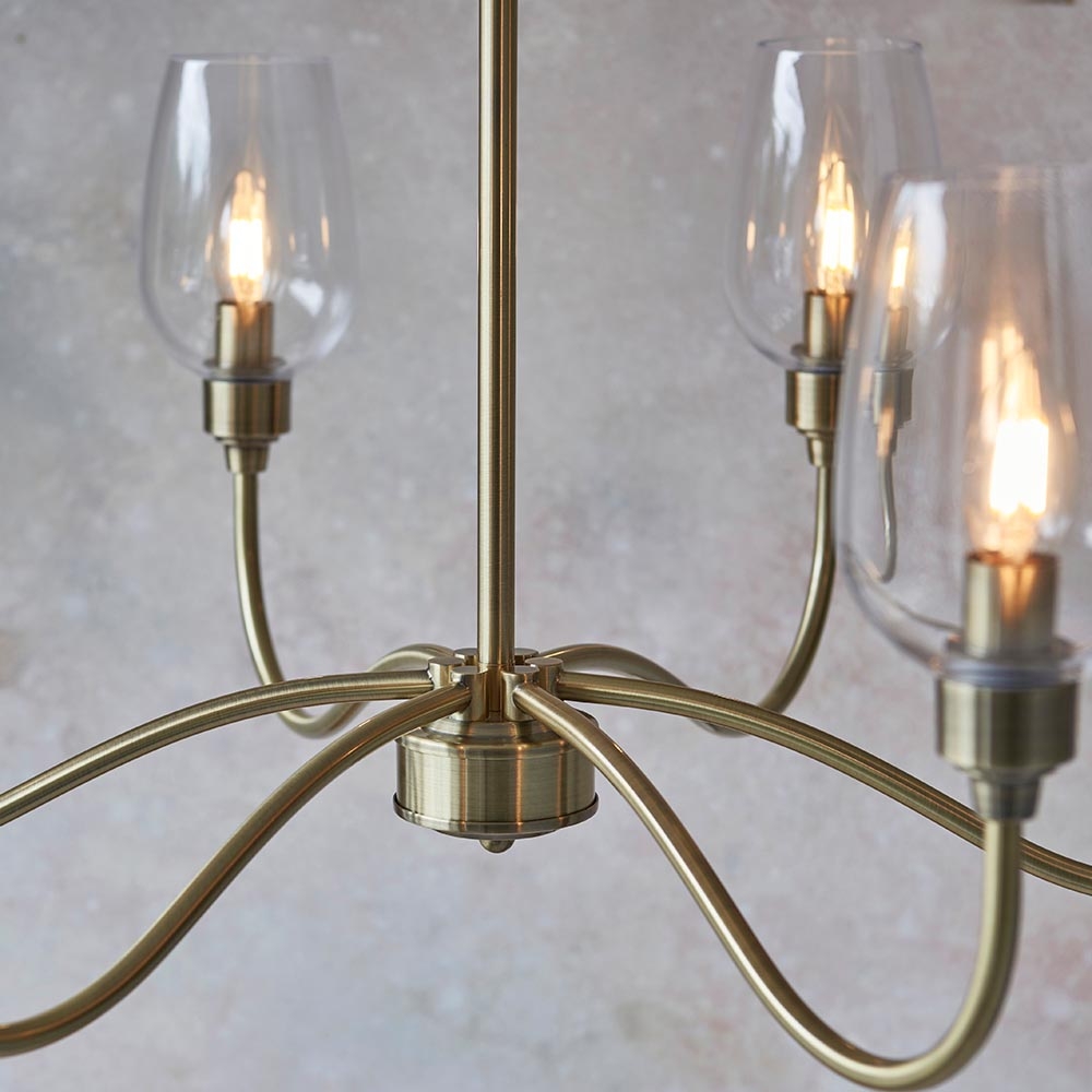 Clarione Art Deco 6-Light Linear Chandelier with Blown Glass Shades for Kitchen T930