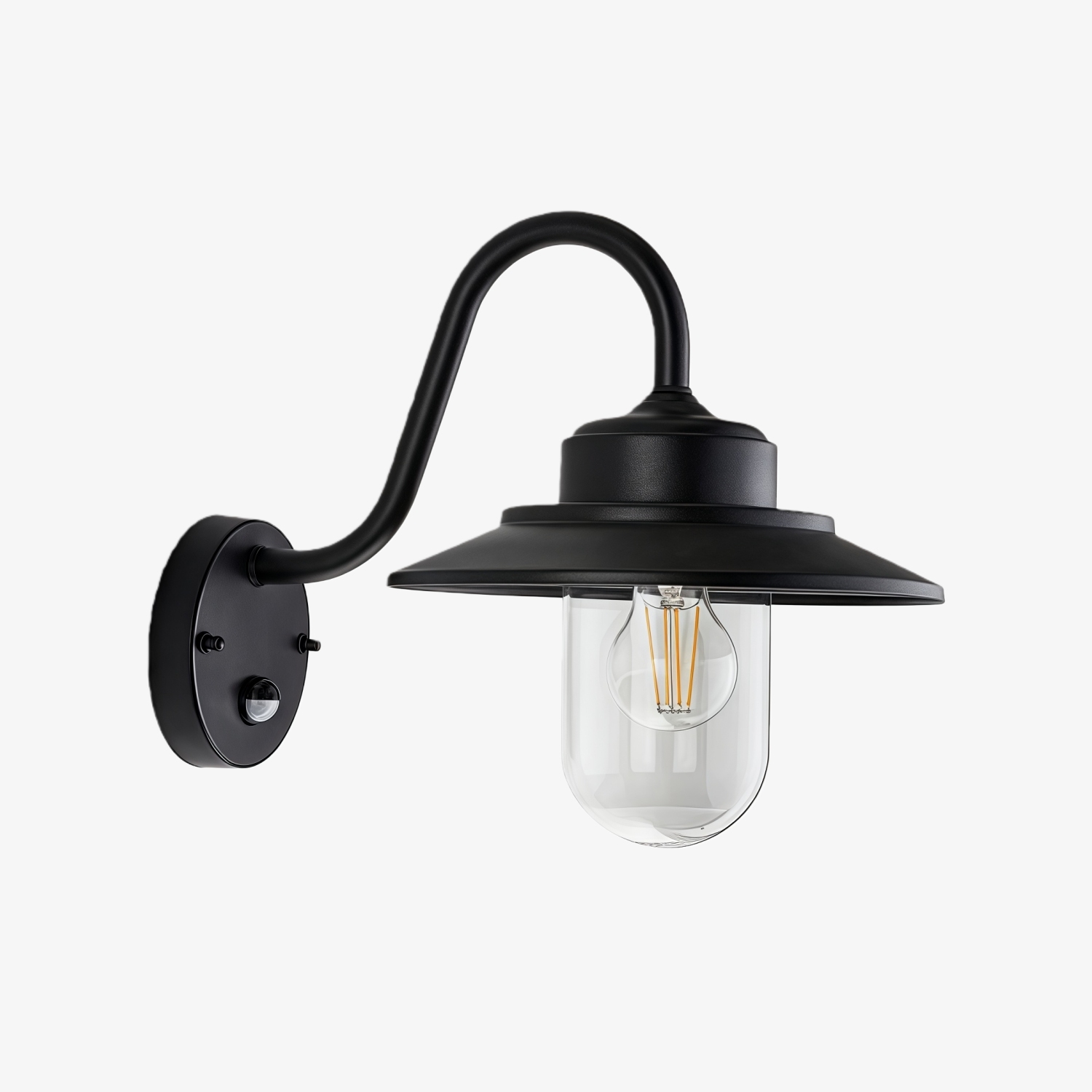 Trevanta Arched Arm Design Wall Light - Black Painted Sensor Lantern Style for Small Spaces T900