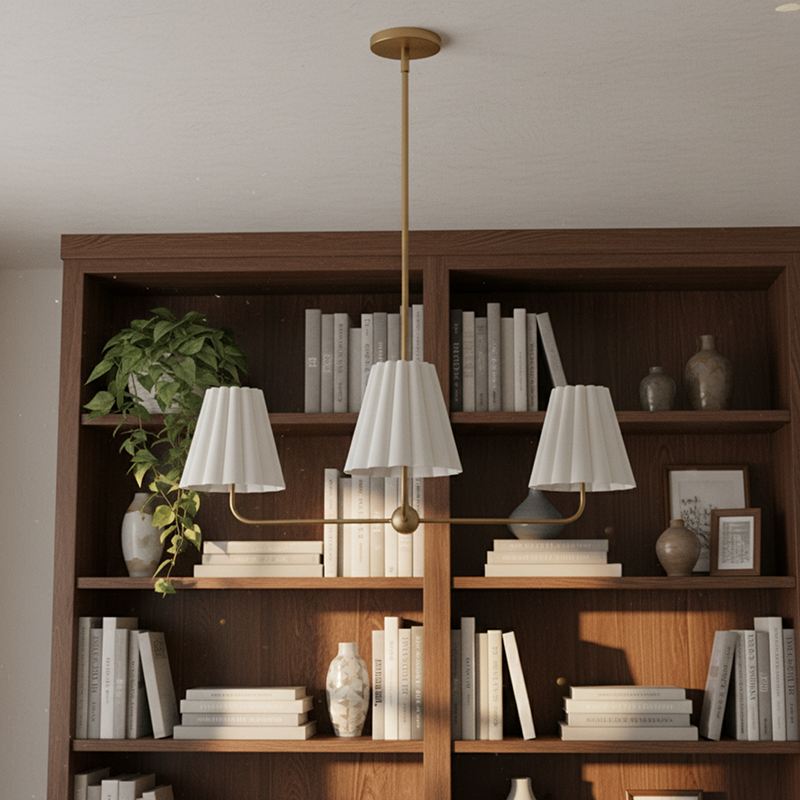 Ruffmeto Ruffled Shade Metal Frame Chandelier for Dining, Entry and Living Room T690