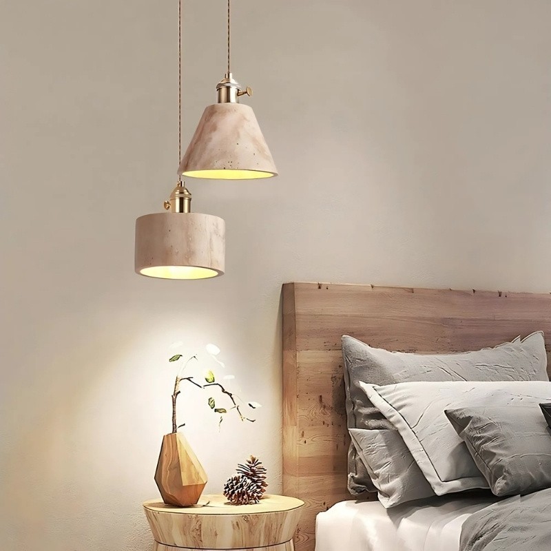 Contemporary Travertine Pendant Light with Brass Accents S285