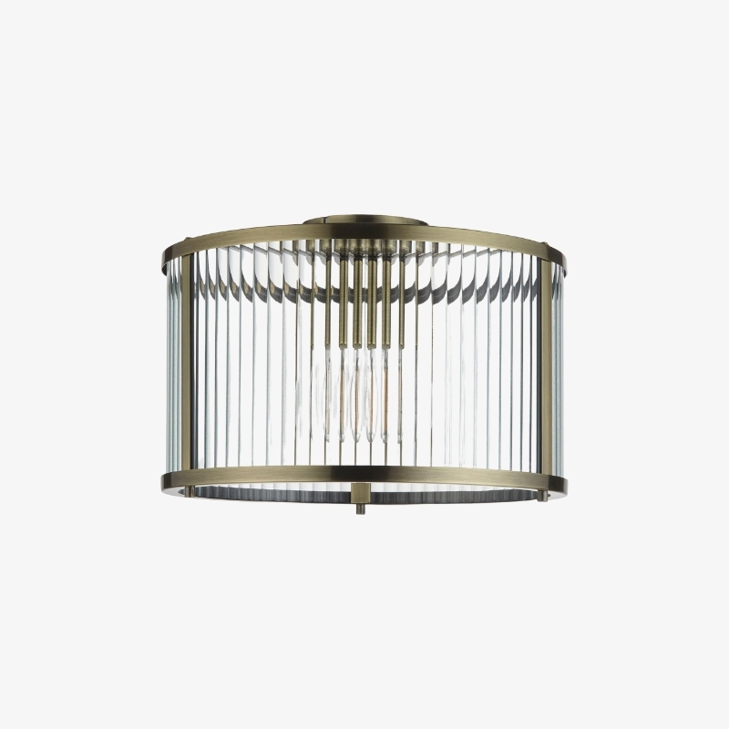 RibGlow Ribbed Glass Flush Ceiling Light - Classic Flush Mount Ceiling Lamp for Living Room or Hallway T819