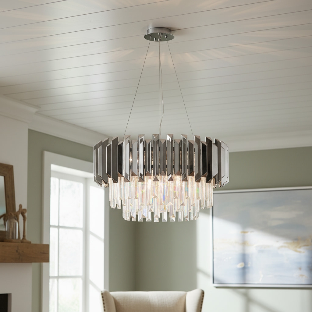 Virelia Contemporary Crystal Pendant Light - Layered Crystal Shade Ceiling Fixture for Dining or Living Room T836