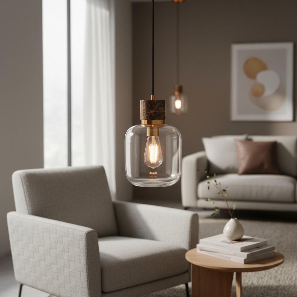 Korlisse Natural Stone and Glass Pendant Light - Stylish Lamp for Lounge or Living Room T929