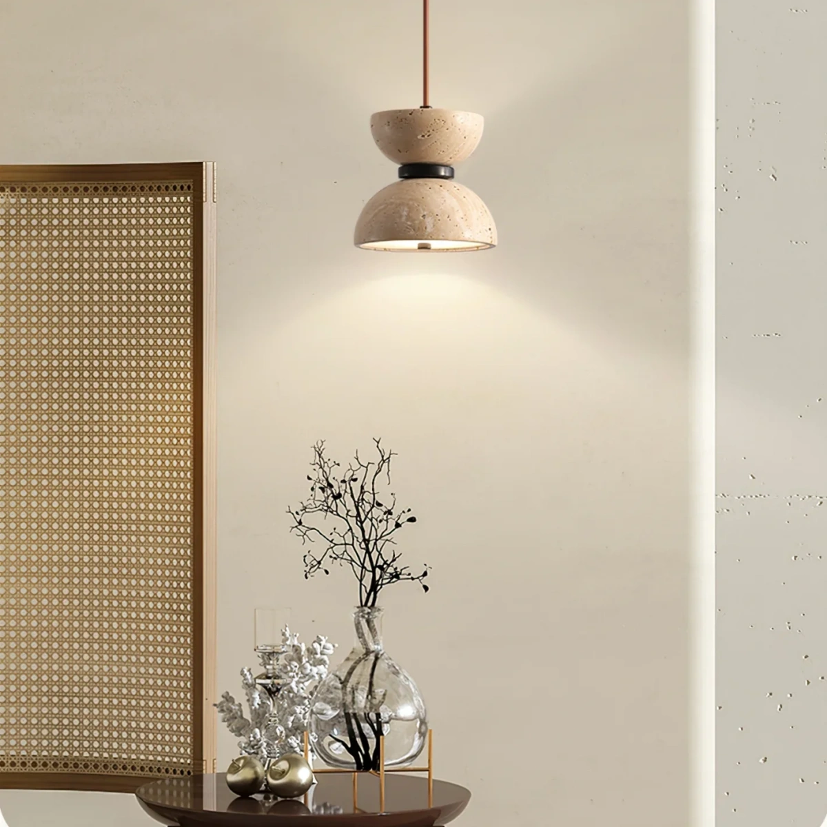 Modern Scandinavian Hourglass Pendant Lamp with Travertine S263