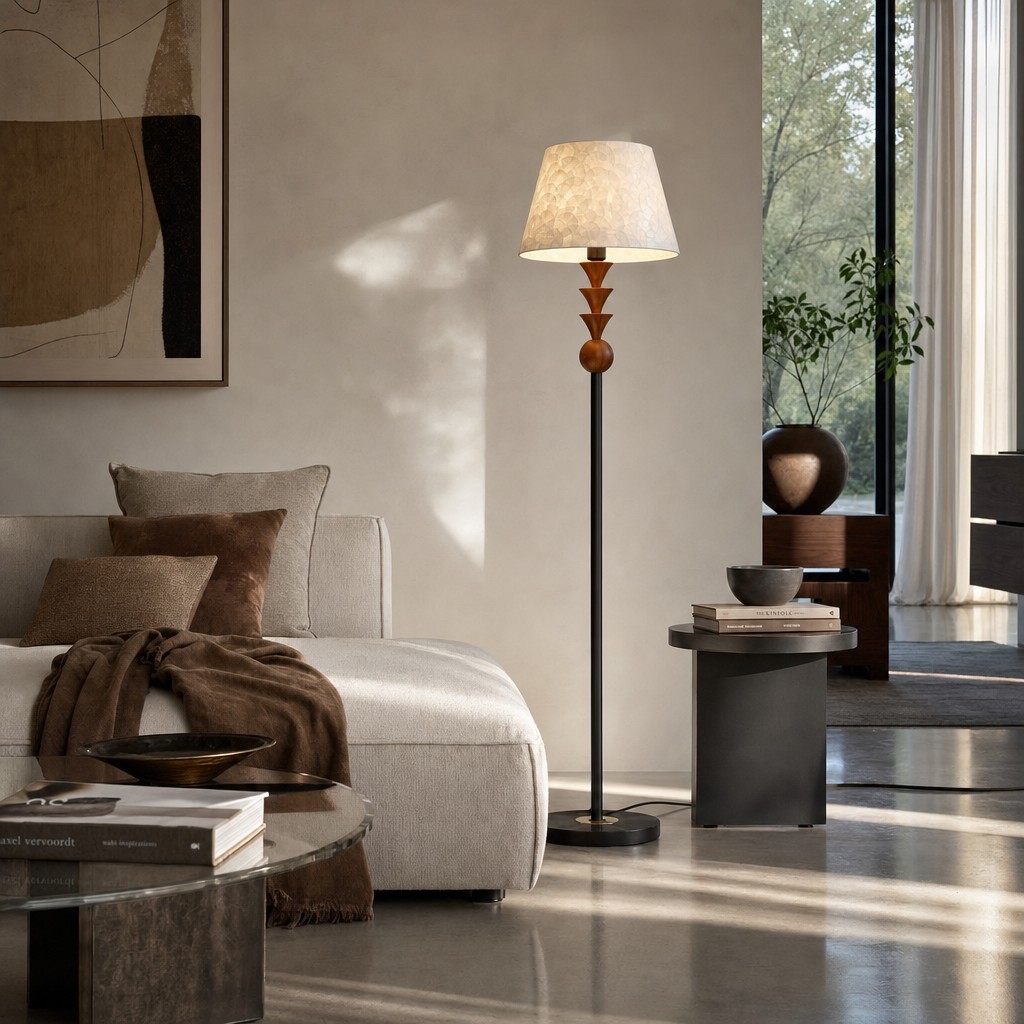 Micahell Modern Floor Lamp - Cascading Shell Shade Standing Lamp for Bedroom T2195
