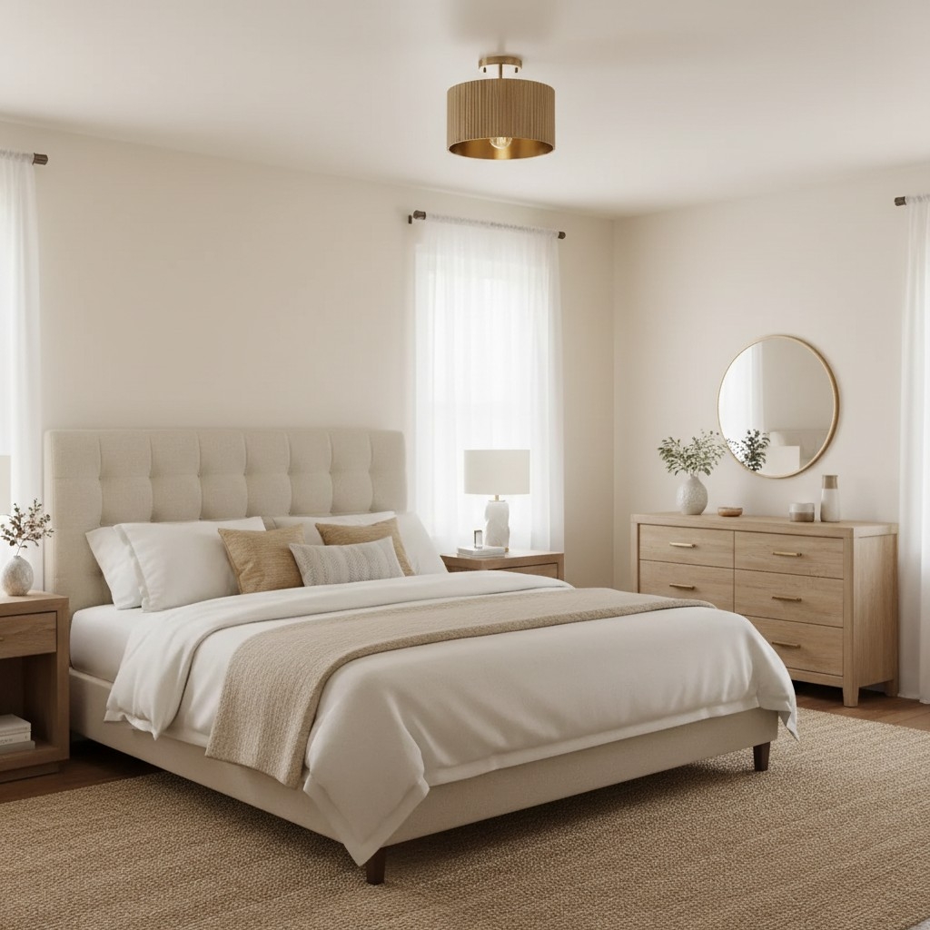 Flutera Fluted Drum Ceiling Light – Farmhouse Textured Flush Mount  Lighting for Living and Bedroom T1090