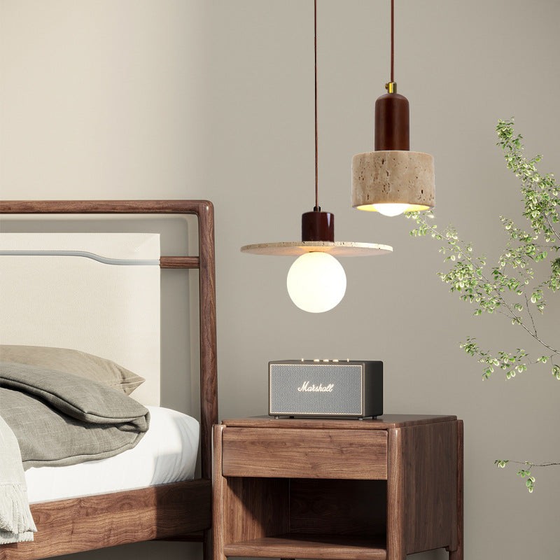 Natural Stone Wood Pendant Light - Minimalist Japanese Dining Lamp M08
