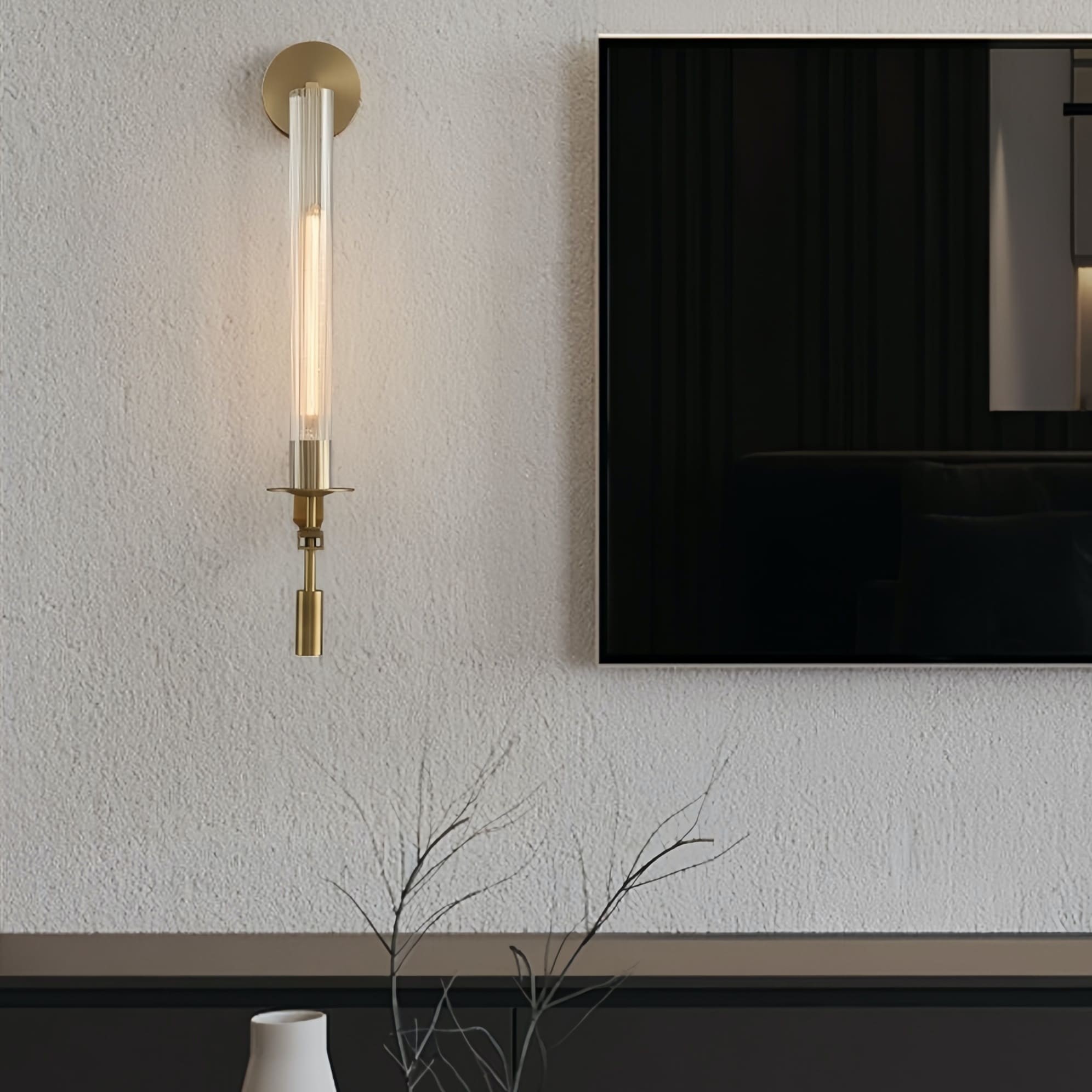 Ribbed Glass Wall Lamp with Slim Metal Base – Classic Meets Modern S229