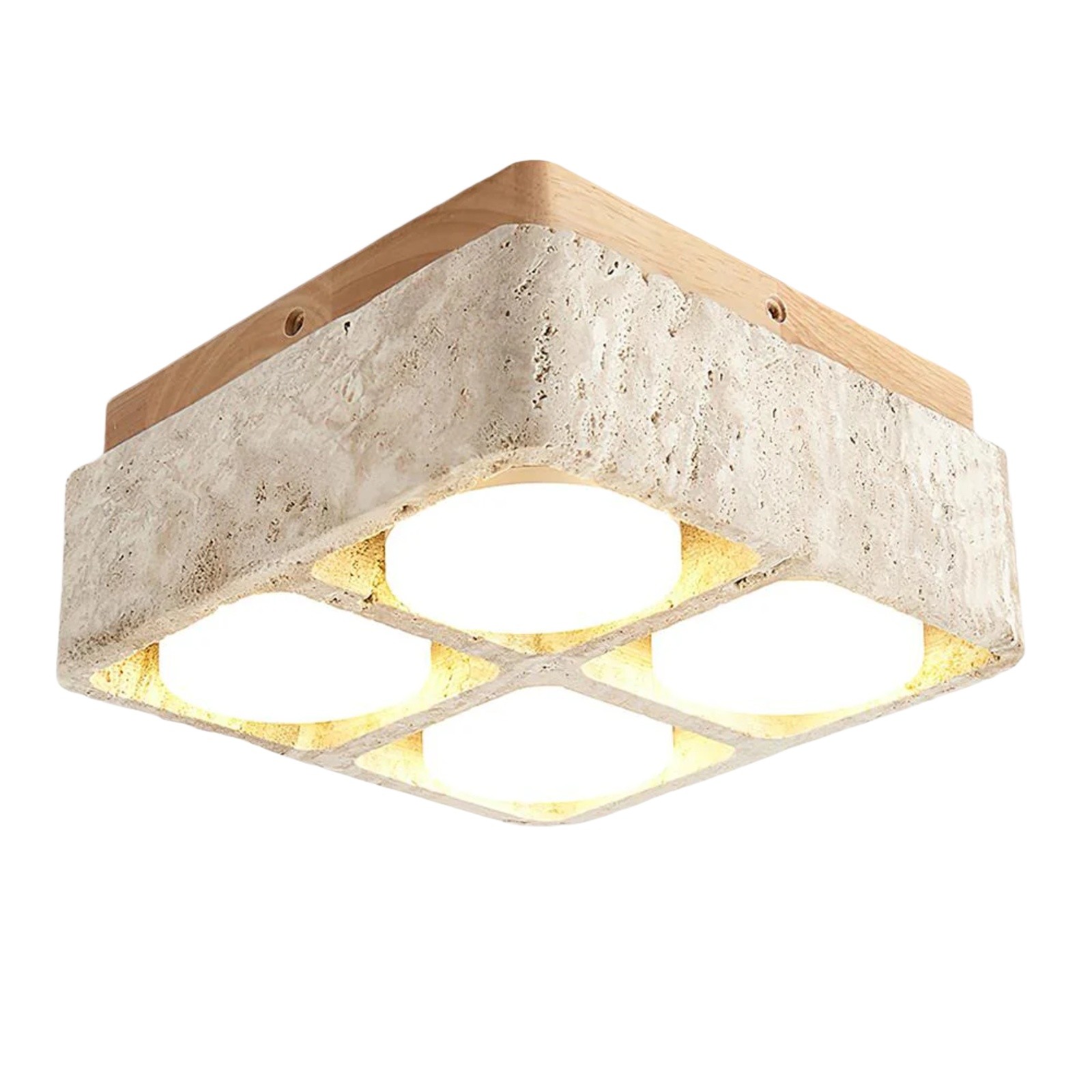 Natural Cube Design Travertine Ceiling Light With Wood Base S297