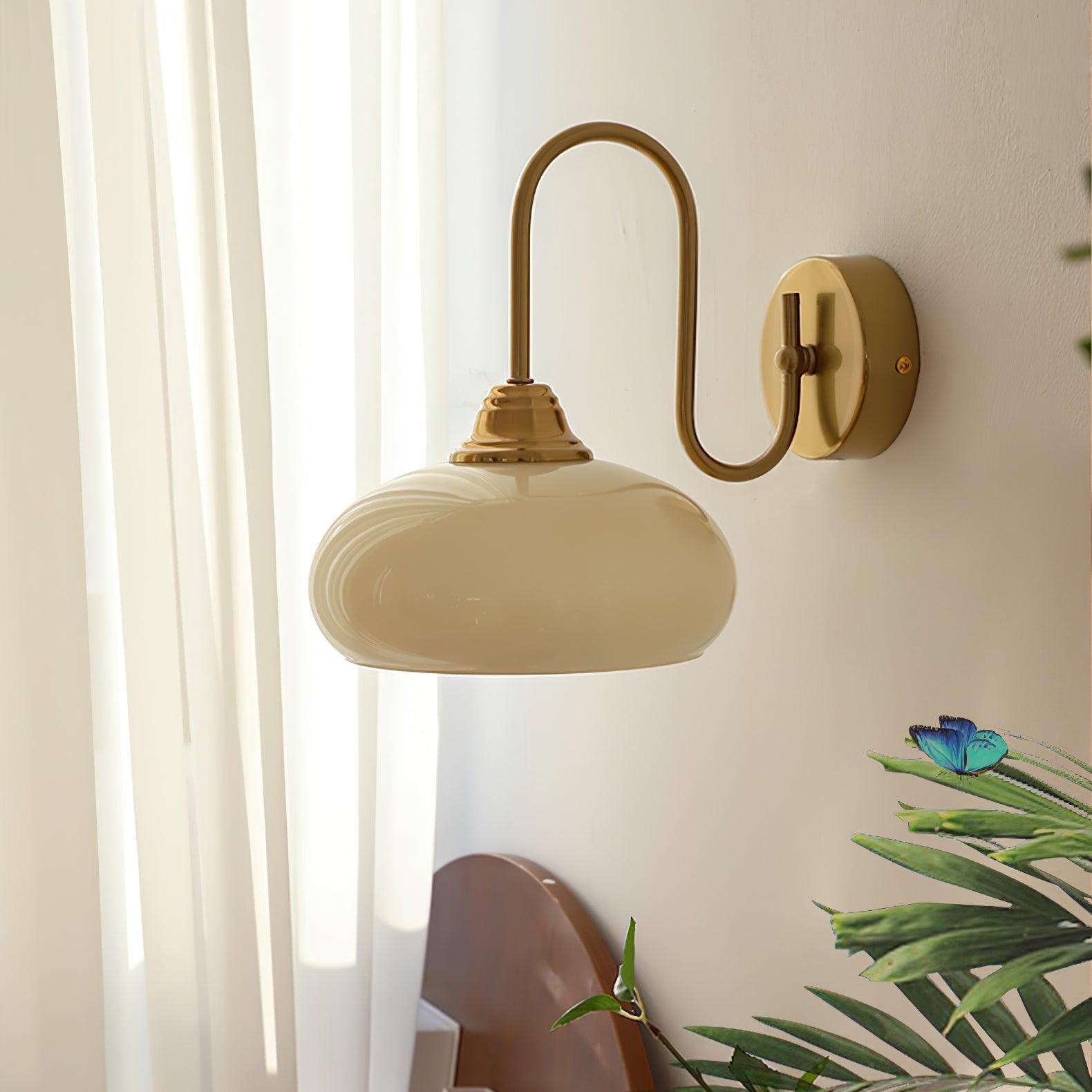 Bauhaus Wind Cream Glass Shade Metal Curved Pole Wall Sconce G45