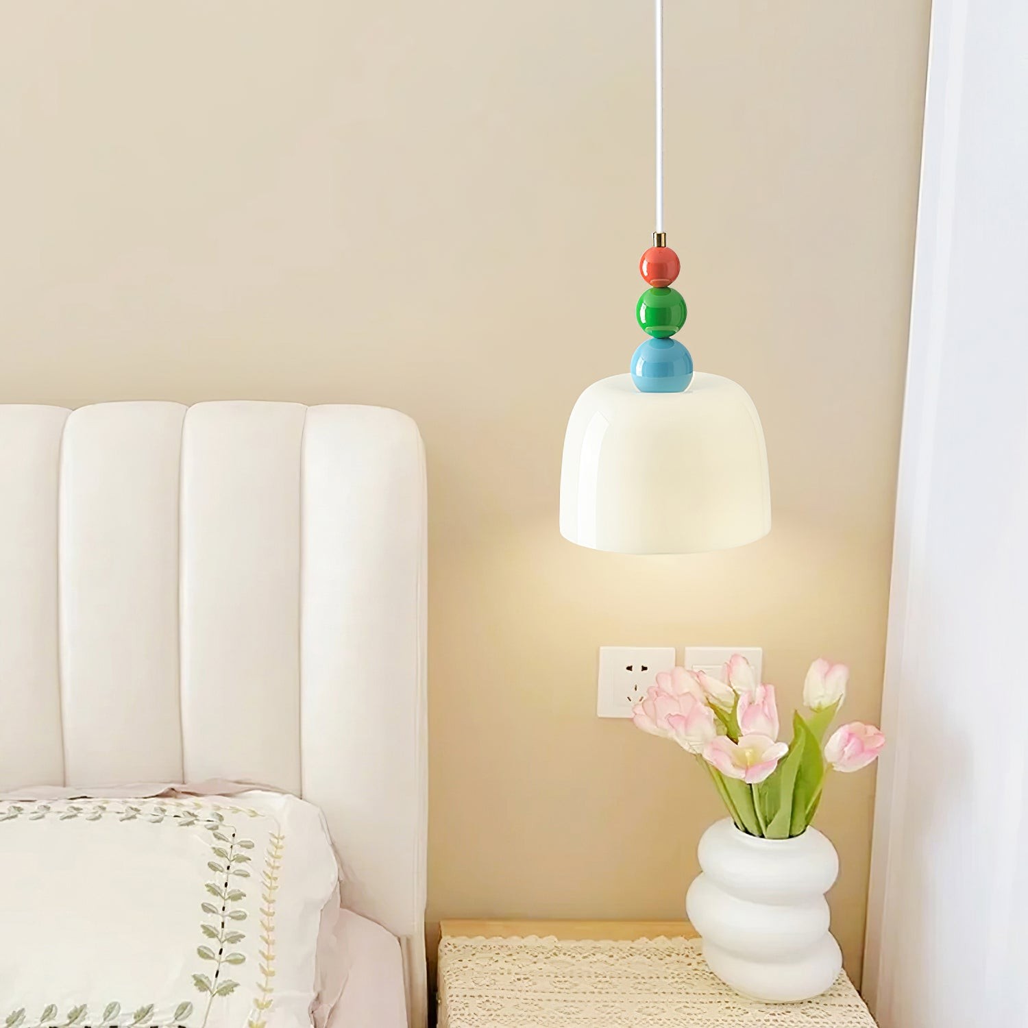 Cream Pastoral Style Glass Plug In Pendant Lamp P012
