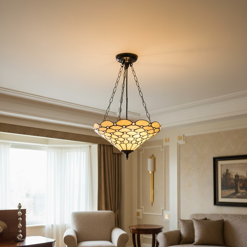 TF Pearl Handcrafted Tiffany Ceiling Light - Art Deco Stained Glass Light for Hallway or Living Room T997