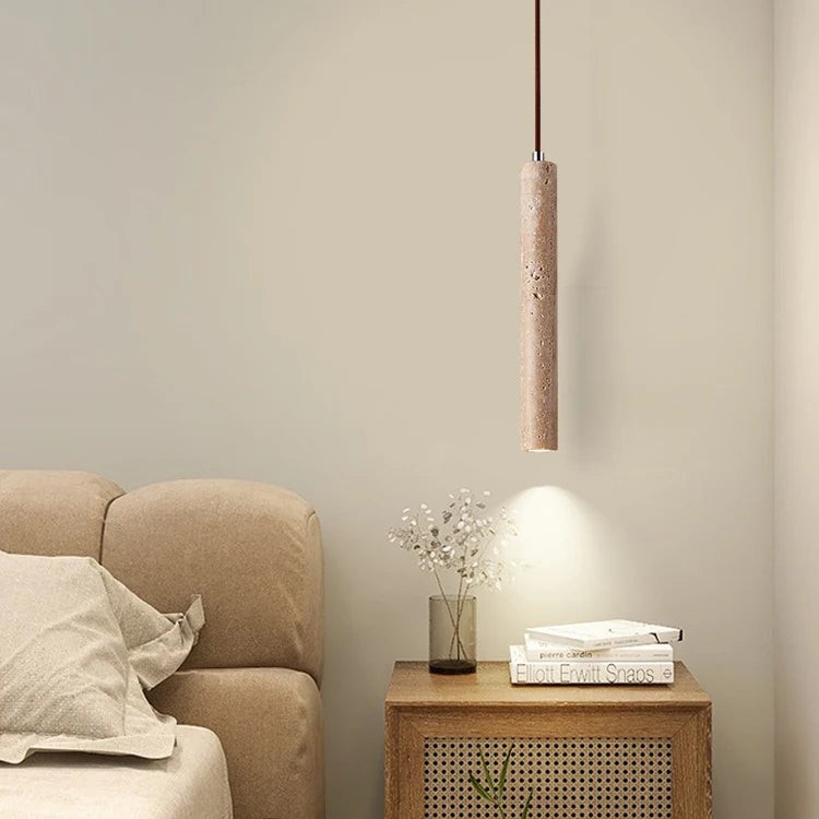Japanese Wabi Sabi Yellow Travertine Cylinder 1-Light Pendant Light G33