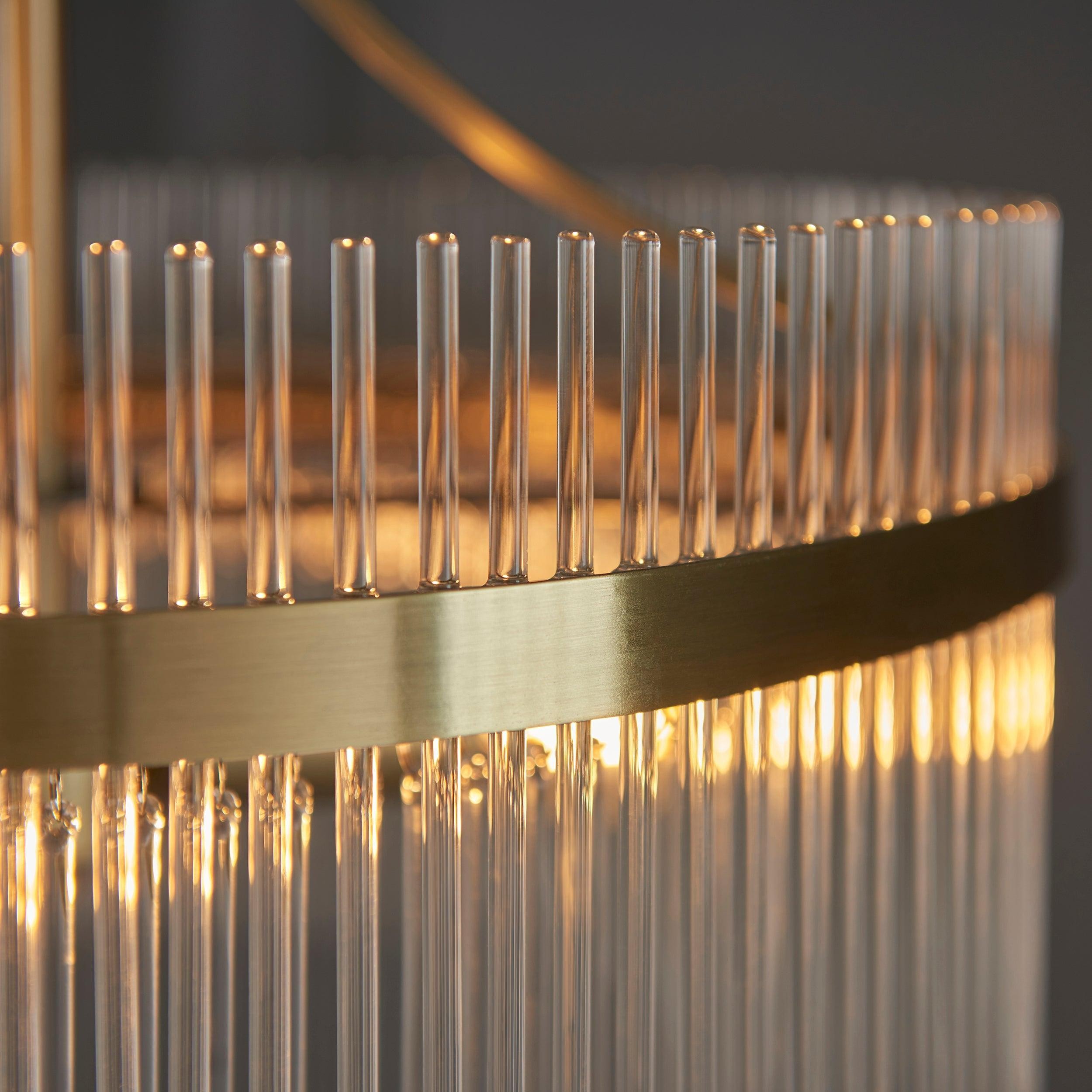 Elegant Glass Rods 3 Light Pendant Light - Vintage Brass Finish T459