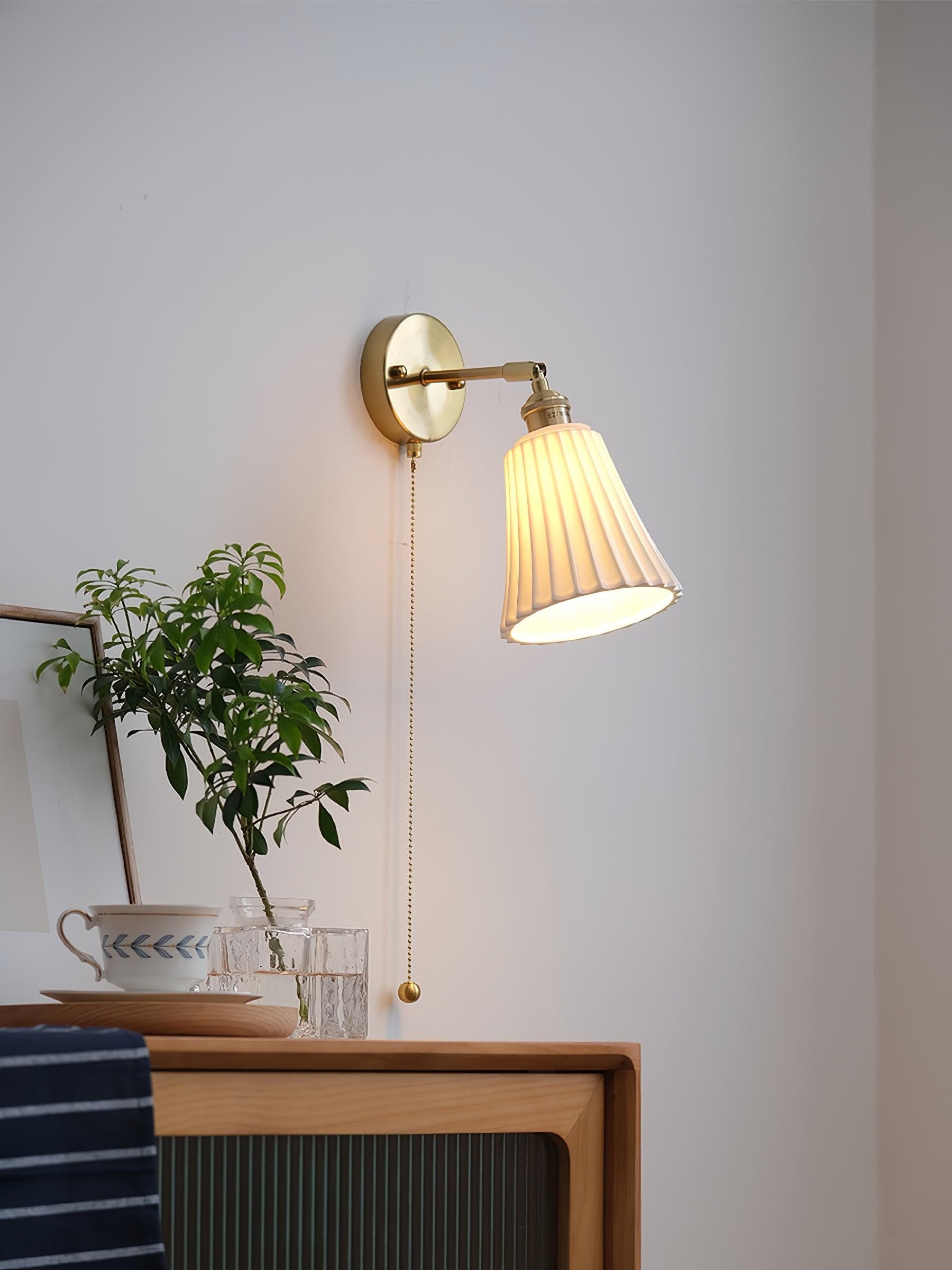 Modern Pull Cord Metal Ceramics Indoor Wall Lamp for Bedroom M401