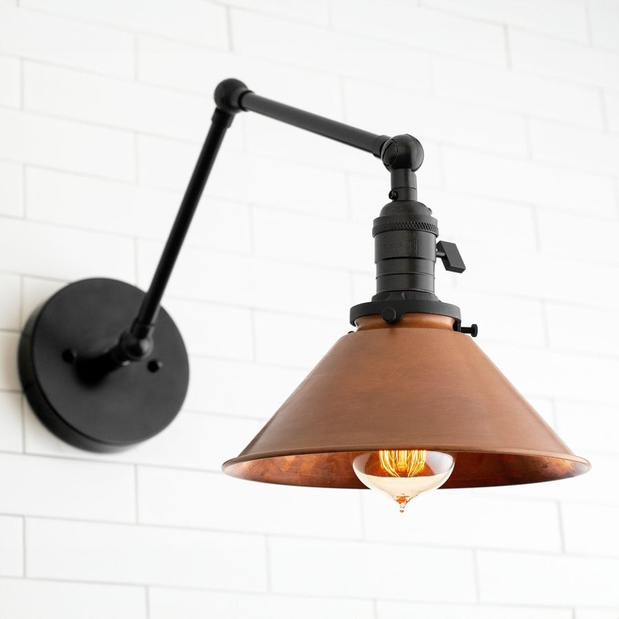 Conique Metal Industrial Wall Sconce with Adjustable Arm - Vintage Copper Cone Shade for Task Lighting T390