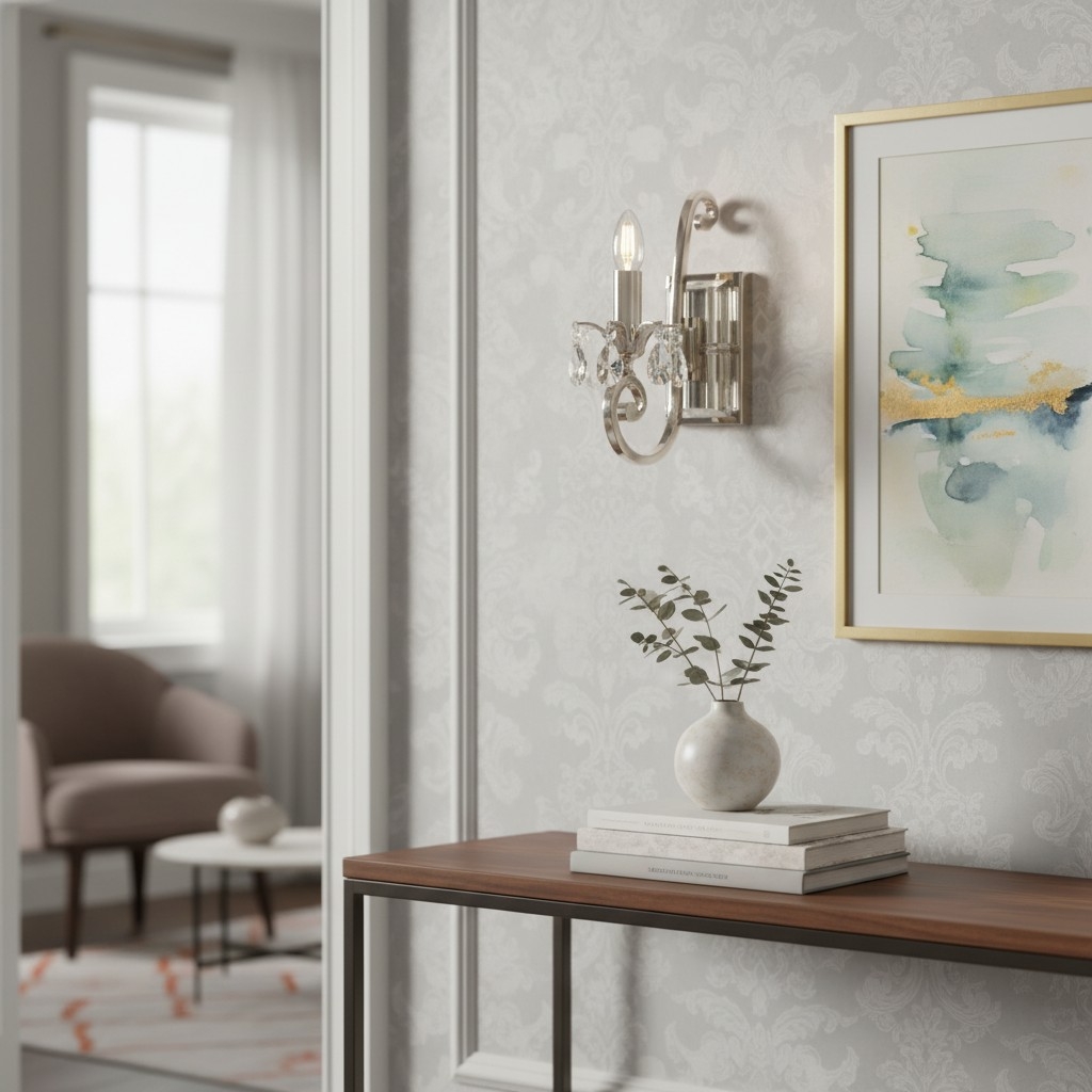 Talonis Crystal Accent Wall Light - Curved Chrome Arm Design for Living and Hallway Spaces T984