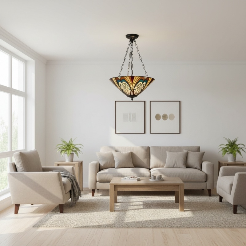 TF Hector Ceiling Light - Handcrafted Stained Glass Design Semi‑Flush or Pendant Fixture for Home T1018