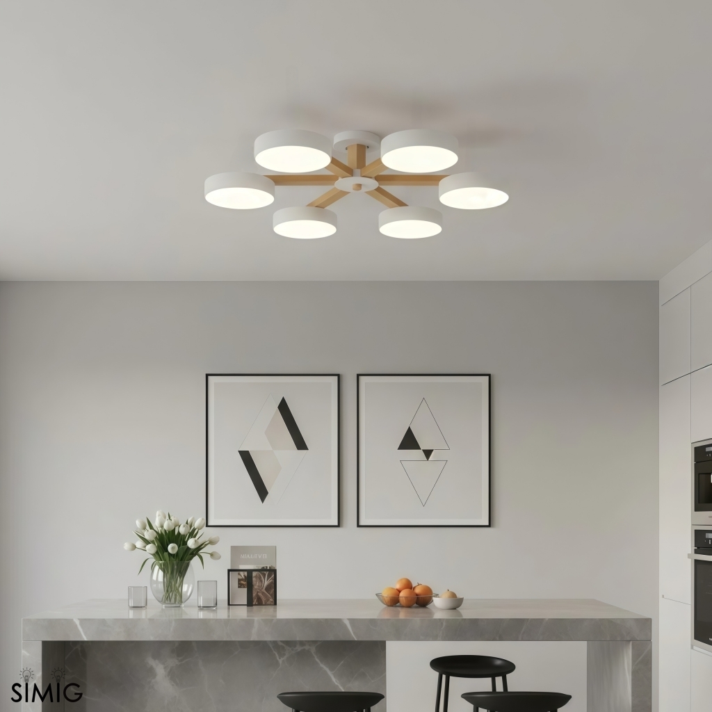 Elegant Wood Branch Ceiling Lamp - LED Disc Chandelier for Living Room or Bedroom S388
