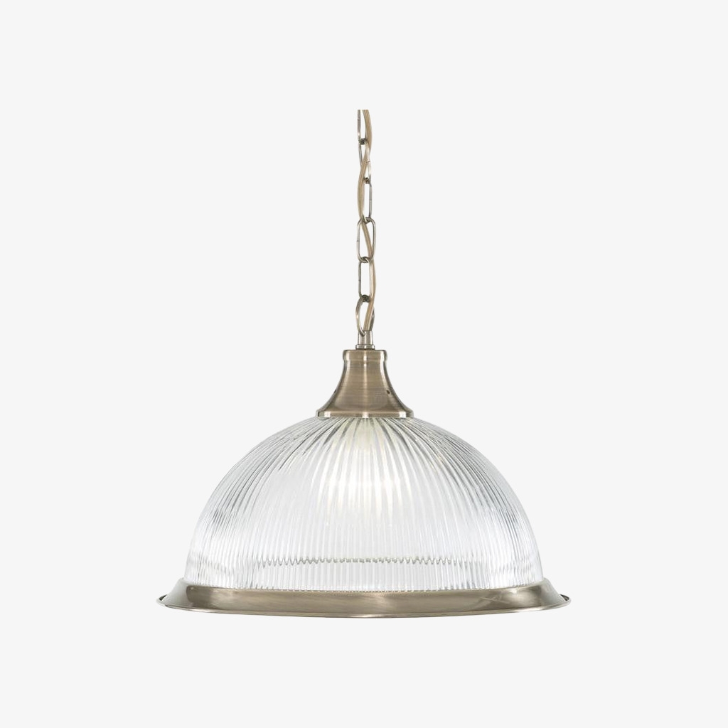 TF Vintora Ribbed Glass Pendant Light - Elegant Metal Trim for Kitchens, Dining Areas and Hallways T1022
