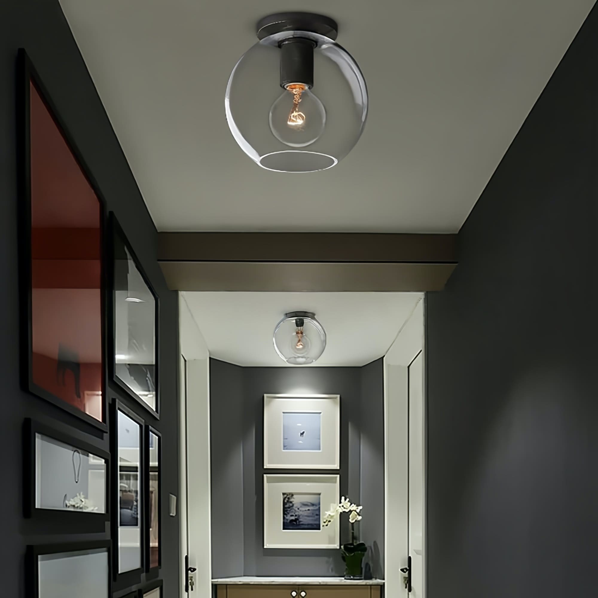 Versatile Flush Mount Light – Modern Glass & Open Bulb Design S232