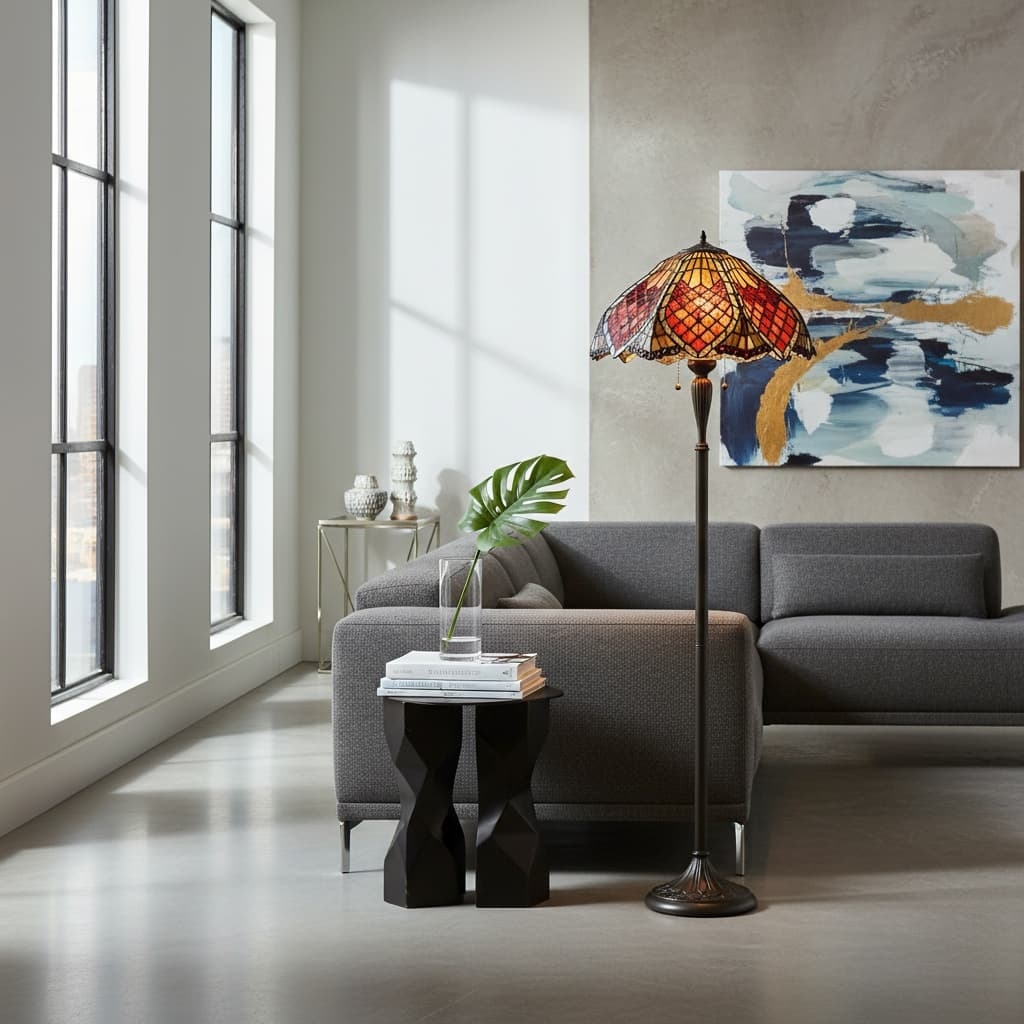 TF Orsino Decorative Tiffany Style Floor Lamp - Artistic Stained Glass Lamp for Bedroom T859