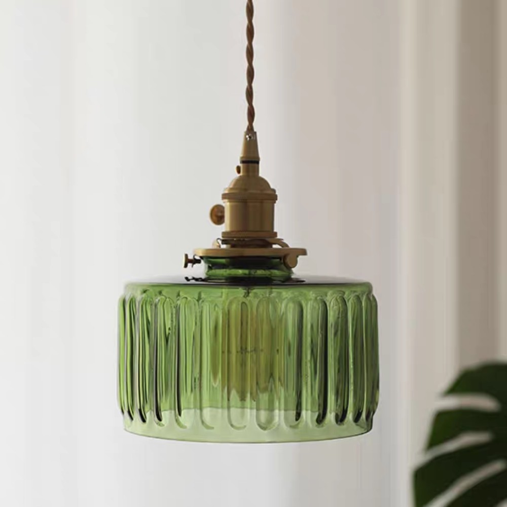 Vintage Cylinder Ribbed Glass Pendant Light S136