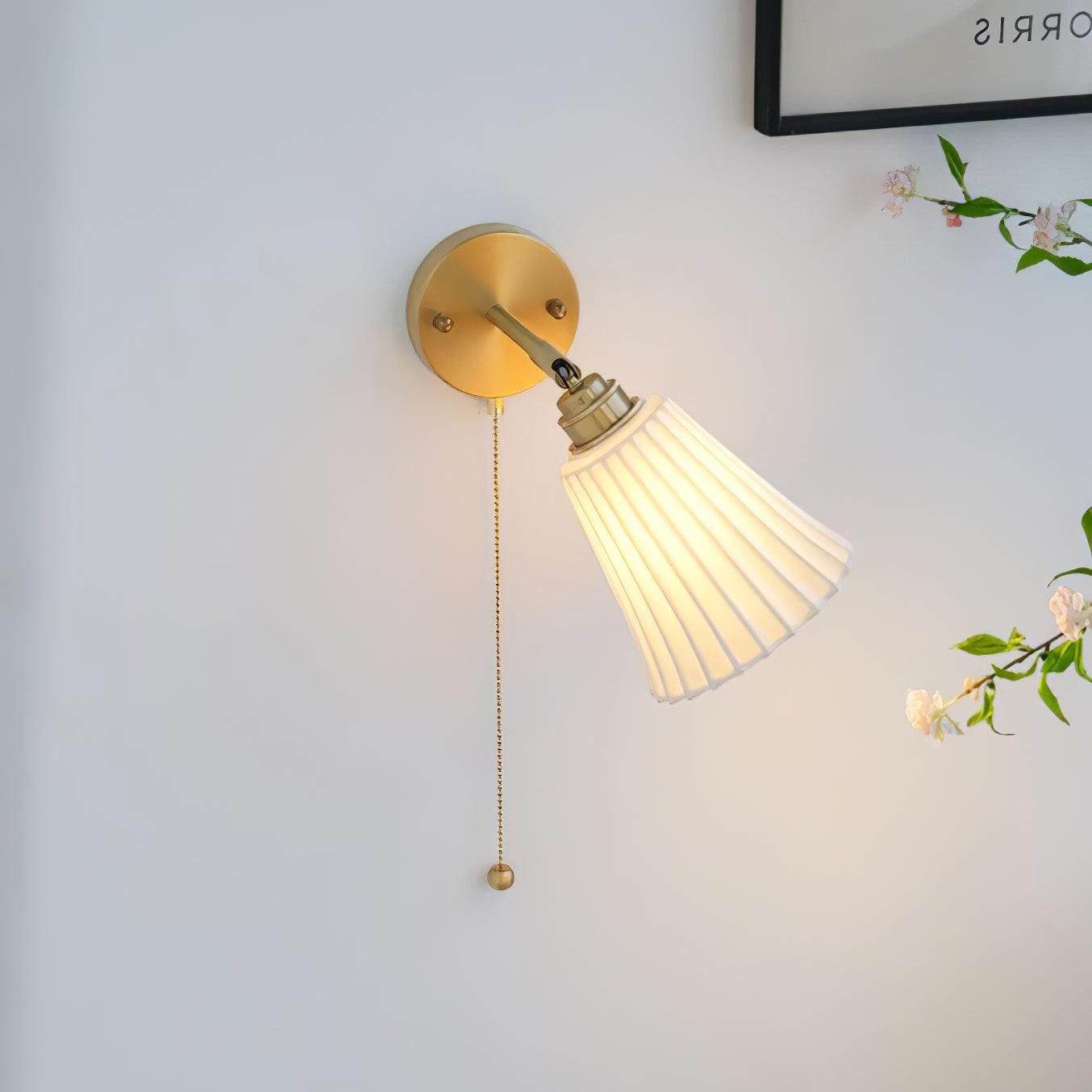 Modern Pull Cord Metal Ceramics Indoor Wall Lamp for Bedroom M401