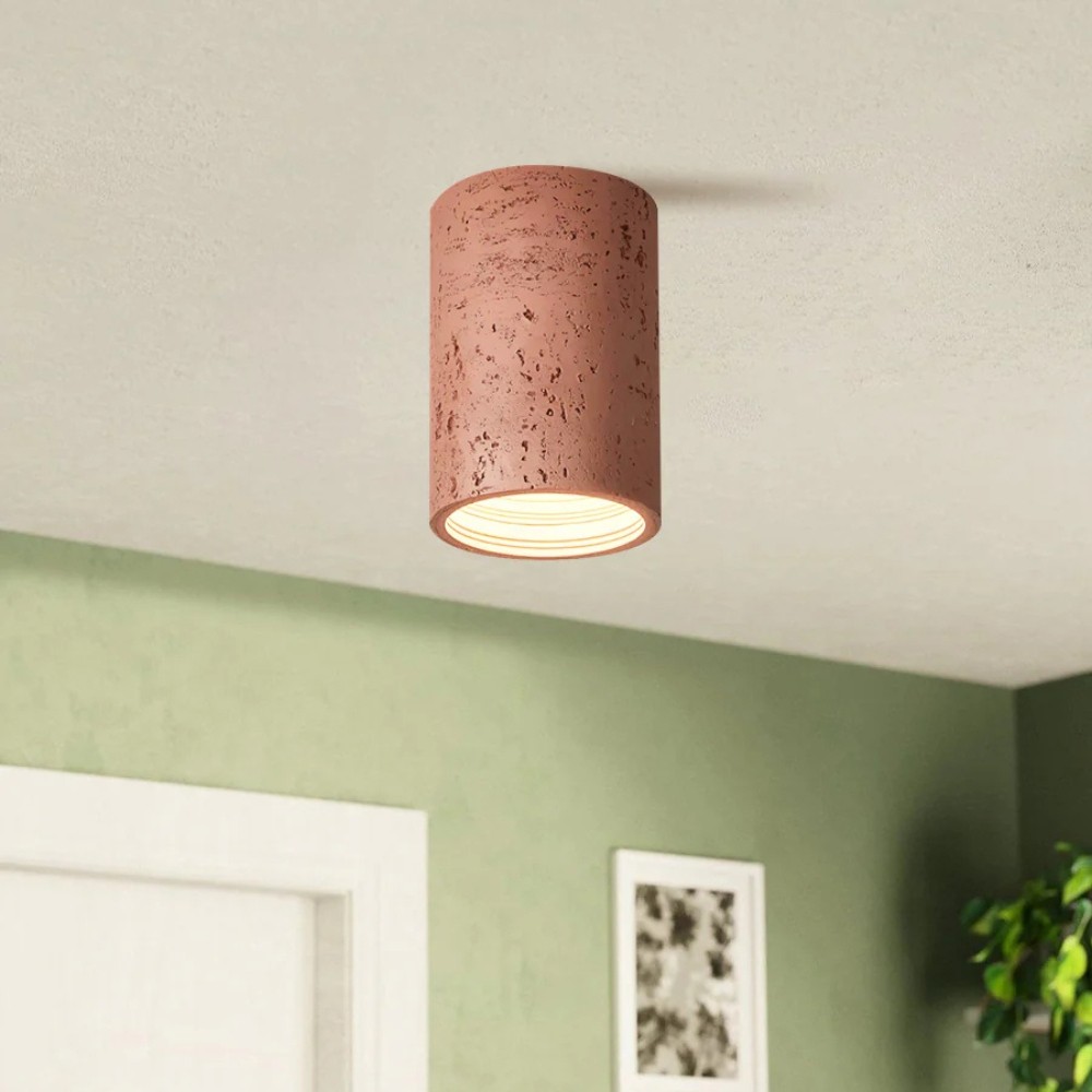 Cylindrical Ceiling Light - Modern Travertine Living Room M72
