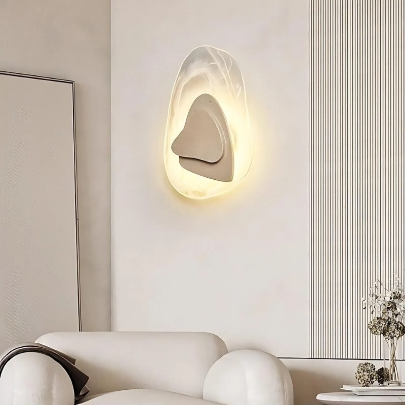 Minimalist LED Wall Lamp in Travertine & Smoke Texture Glass S331