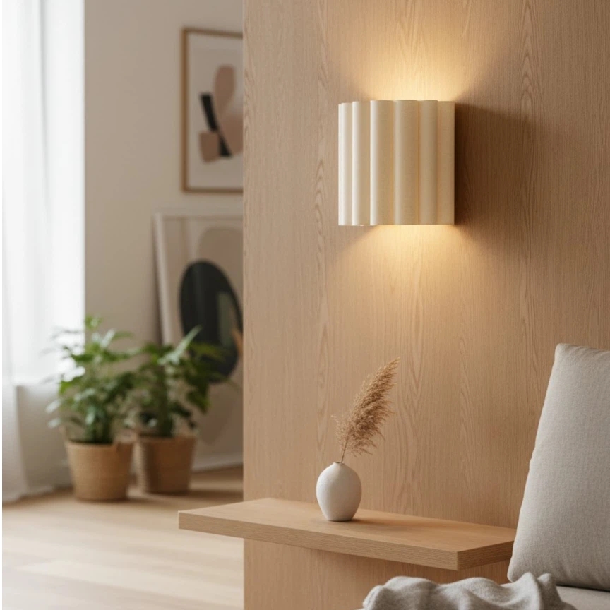 Velura Linen Fold Wall Sconce - Fabric Soft Pleated Design Ambient Lighting for Bedroom or Hallway T803