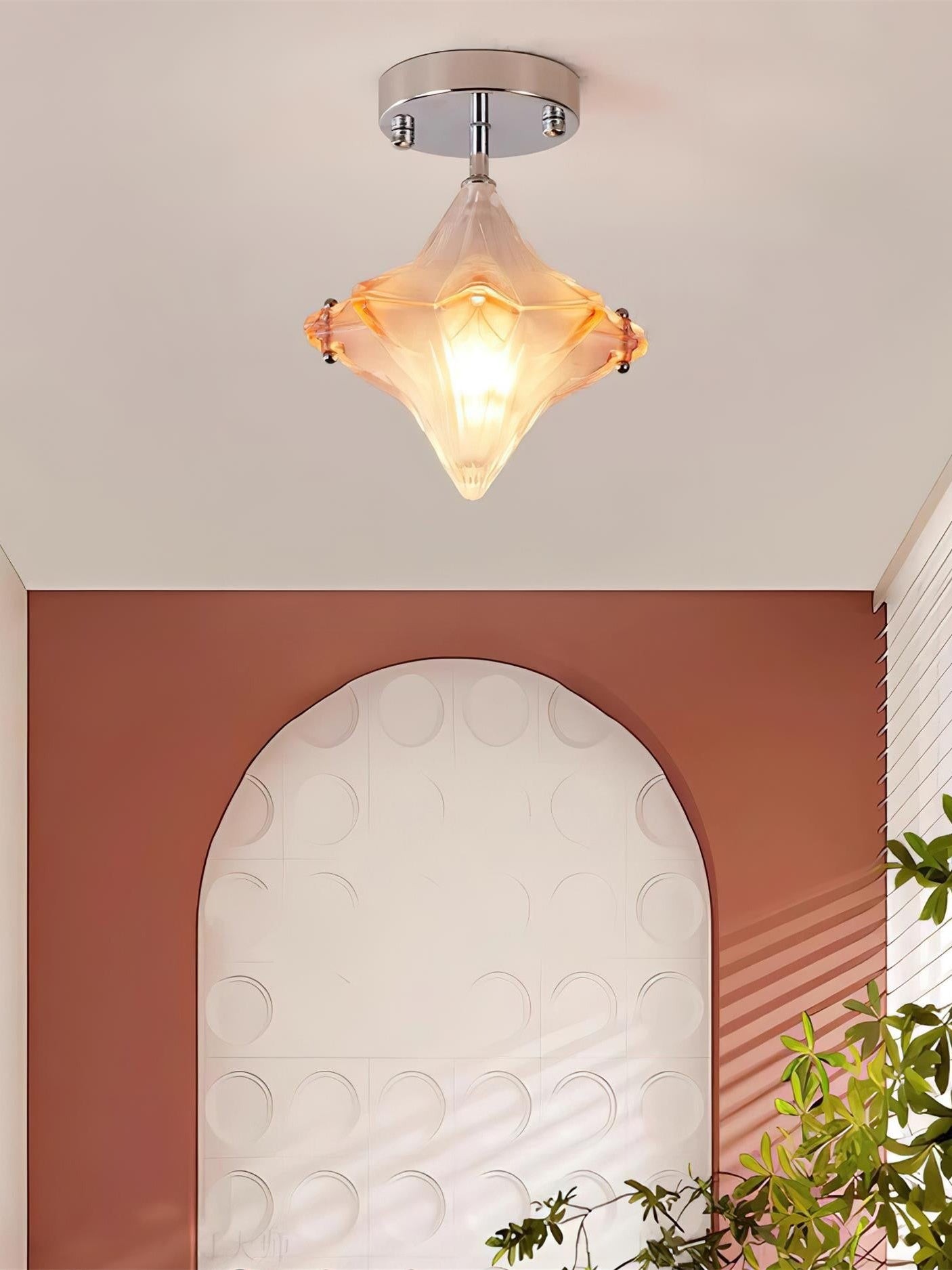 Art Deco Star Ceiling Lamp - Frosted Glass Fixture for Hallway & Entryway - Astris Ceres T435