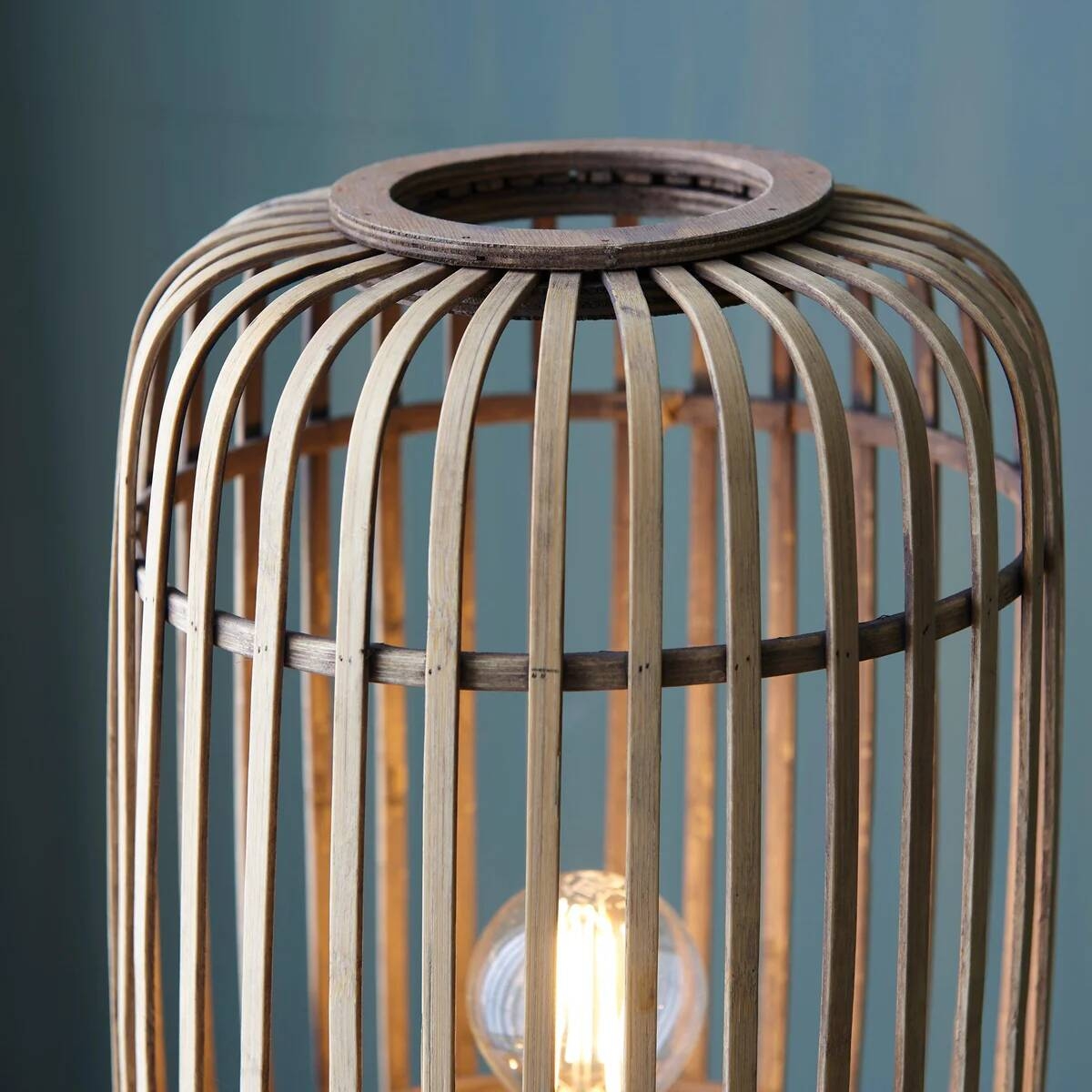 Yumeko Natural Woven Floor Lamp - Modern Scandi Bamboo Shade Standing Lamp for Bedrooms or Living Rooms T972