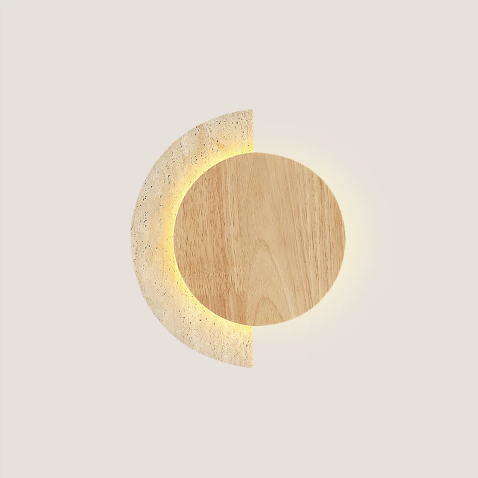 Modern Half Moon Travertine & Wood Ambient Wall Sconce S316