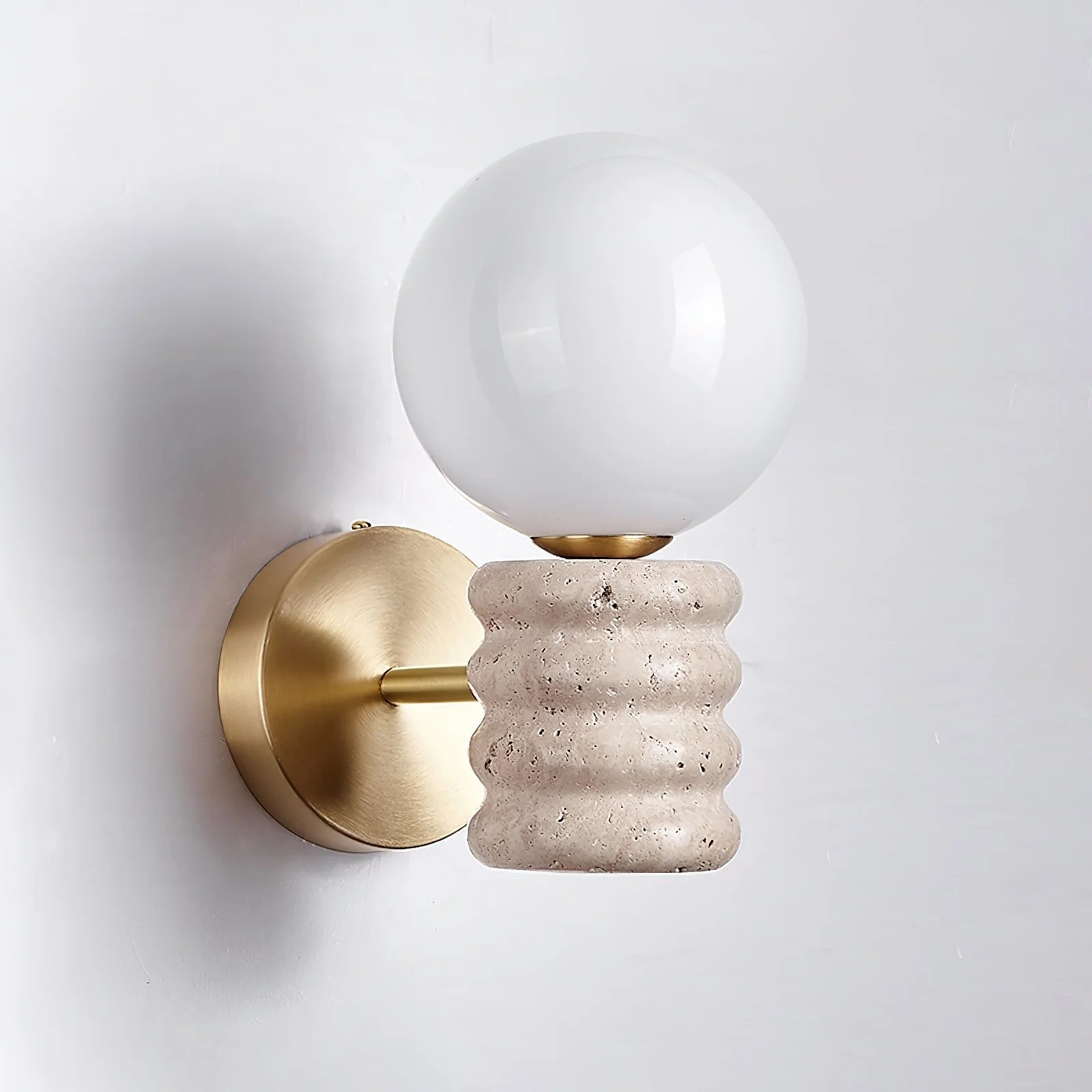 Modern Bulb - Inspired Travertine And Metal Wall Light S330