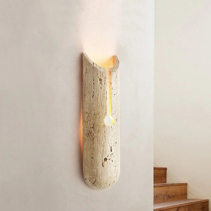 Cylindrical Y-Shaped Travertine Wall Lamp - Warm LED Light for Modern Homes S321