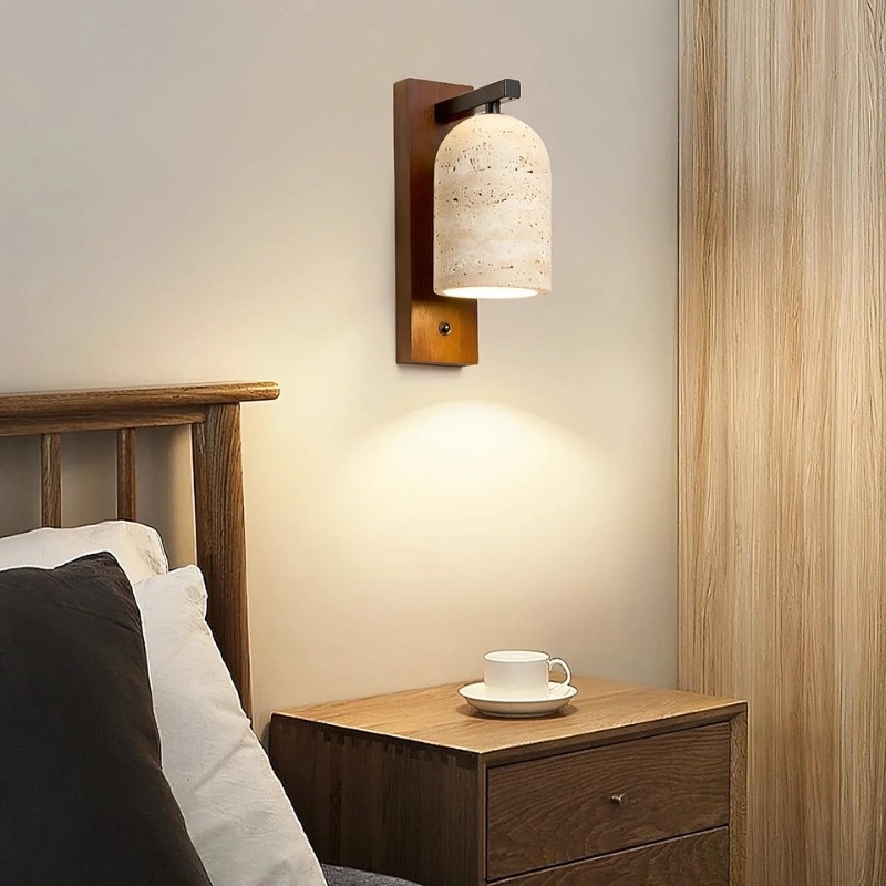 Natural Walnut Travertine Bell Wall Sconce for Living Room S318