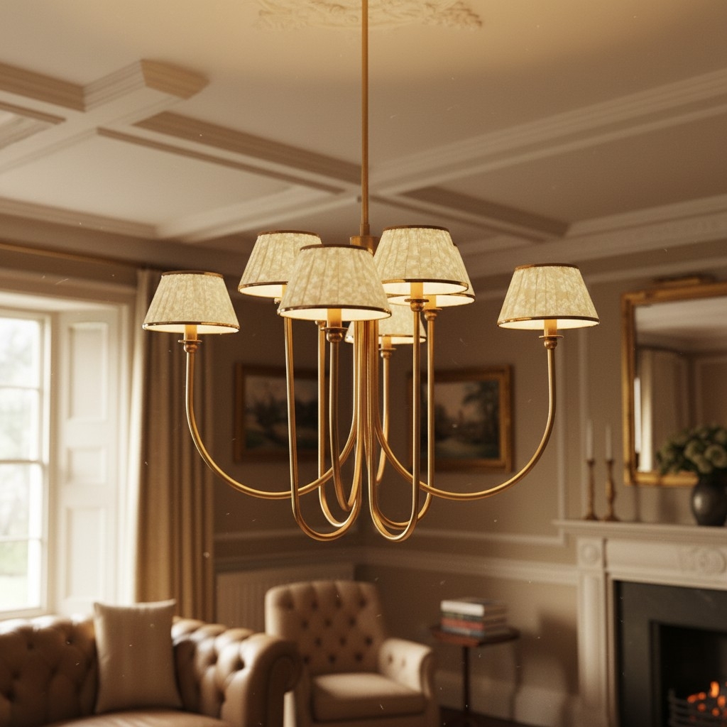 Ruchee Chandelier - Layered Fabric Shade Brass Ceiling Light for Dining or Living Spaces T710